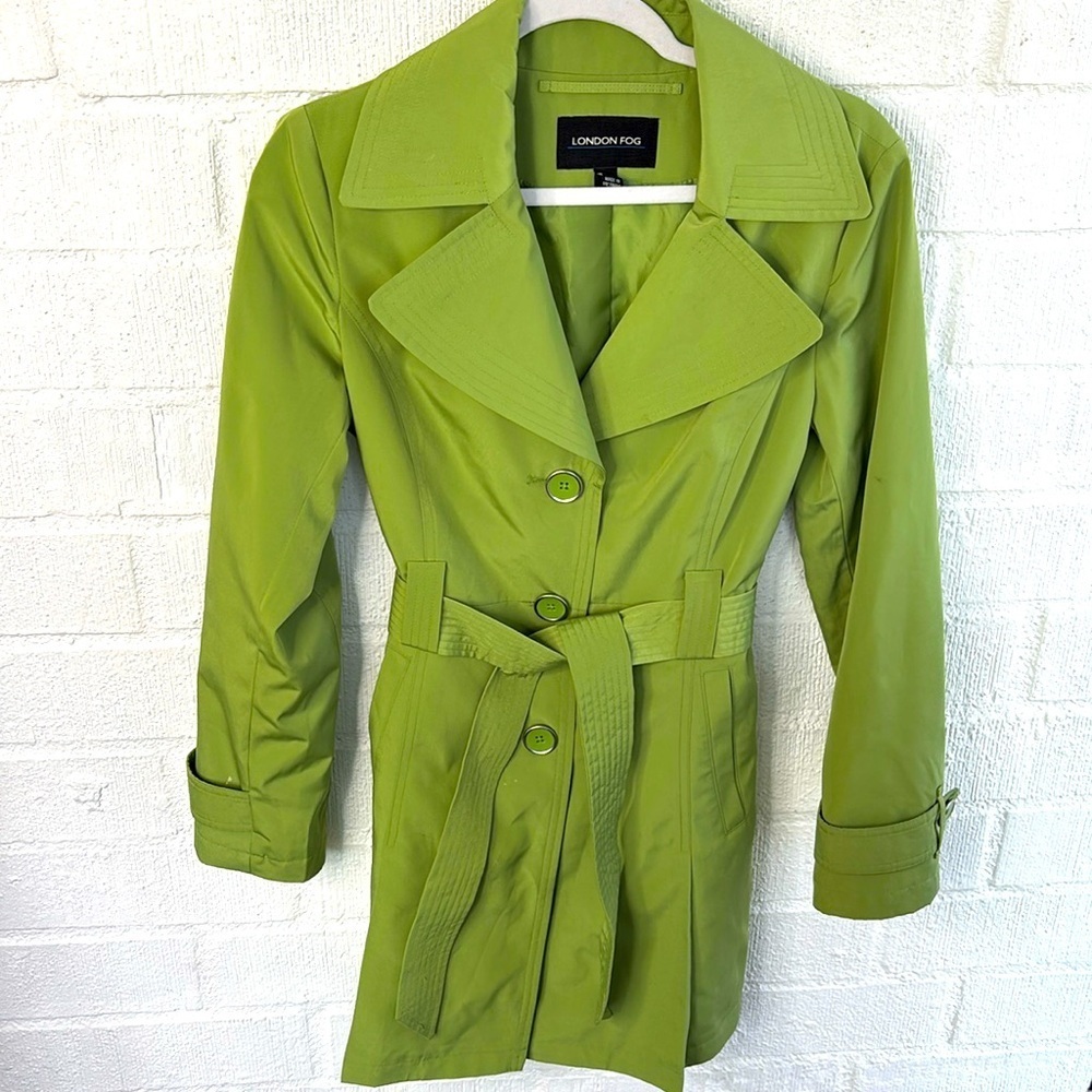 London Fog Belted Raincoat Green Pea Coat size S